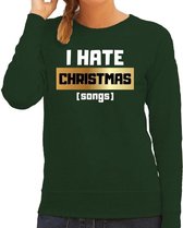 Foute Kersttrui / sweater - I hate Christmas songs - Haat aan kerstmuziek / kerstliedjes - groen voor dames - kerstkleding / kerst outfit XS (34)