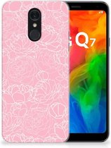 Souple Housse pour LG Q7 Coque Téléphone Fleurs Blanches