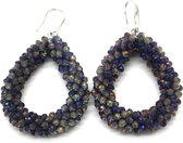 Dielay - Oorbellen met Glaskralen - Facet Geslepen - Oorhangers - 4,5x3,5 cm - Grijs