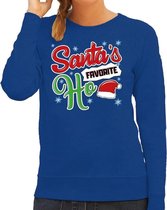 Foute Kersttrui / sweater - Santa his favorite Ho - blauw voor dames - kerstkleding / kerst outfit S (36)