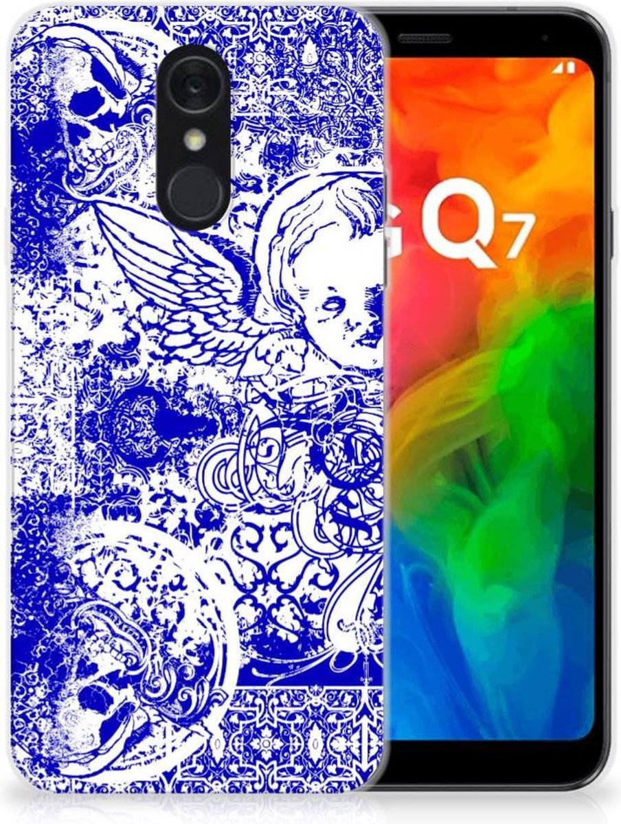 Silicone Back Case LG Q7 Angel Skull Blauw