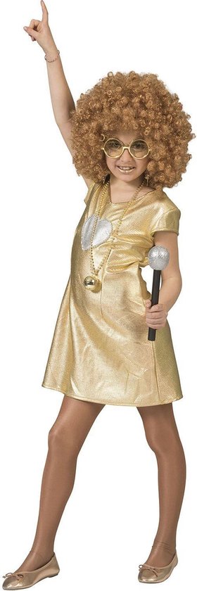 Funny Fashion - Jaren 80 & 90 Kostuum - Love Is Gold Jaren 70 Disco - Meisje - Goud - Maat 164 - Carnavalskleding - Verkleedkleding