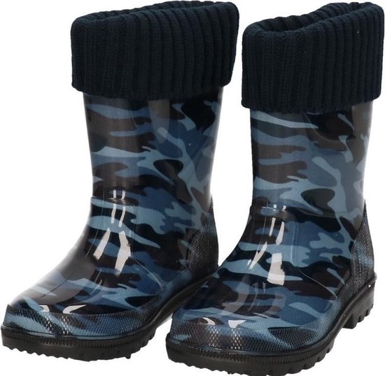 Blauwe kleuter/kinder regenlaarzen camouflage/leger print met voering -  Rubberen... | bol.com