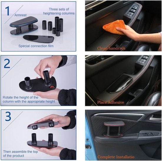Universele Auto Armsteunpad – ABS + PU Materiaal, Instelbare Hoogte (9-12 Cm), Dubbele Antisliplaag, Geschikt Voor De Meeste Auto’s, Verlicht Rijvermoeidheid, Zwart