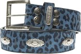Sendra riem leer luipaard print blauw