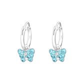 Oorbellen meisje | Kinderoorbellen meisje zilver | Zilveren oorringen met hanger, vlinder met blauwe kristallen | WeLoveSilver