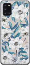 Samsung A31 hoesje siliconen - Bloemen / Floral blauw | Samsung Galaxy A31 case | blauw | TPU backcover transparant