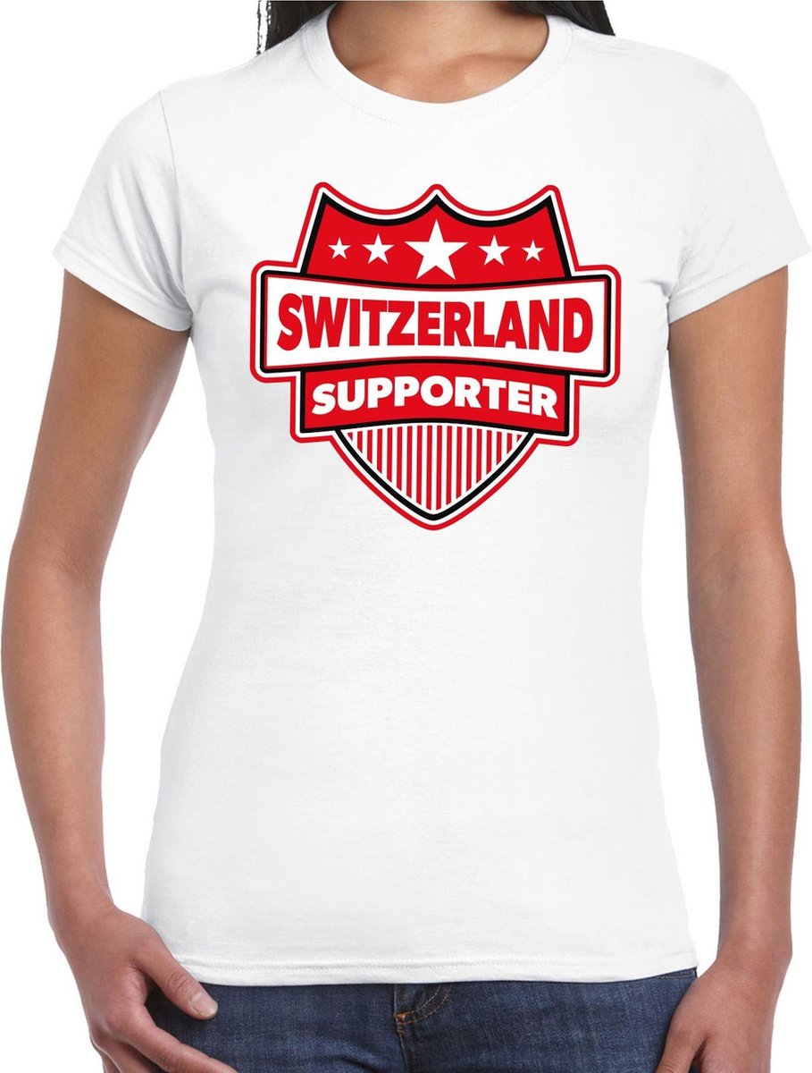 Afbeelding van product Bellatio Decorations  Switzerland supporter schild t-shirt wit voor dames - Zwitzerland landen t-shirt / kleding - EK / WK / Olympische spelen outfit XXL  - maat XXL