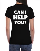 Can I help you t-shirt zwart voor dames - bedrukking aan achterkant - beurzen en evenementen - vraagbak / hulp shirt L