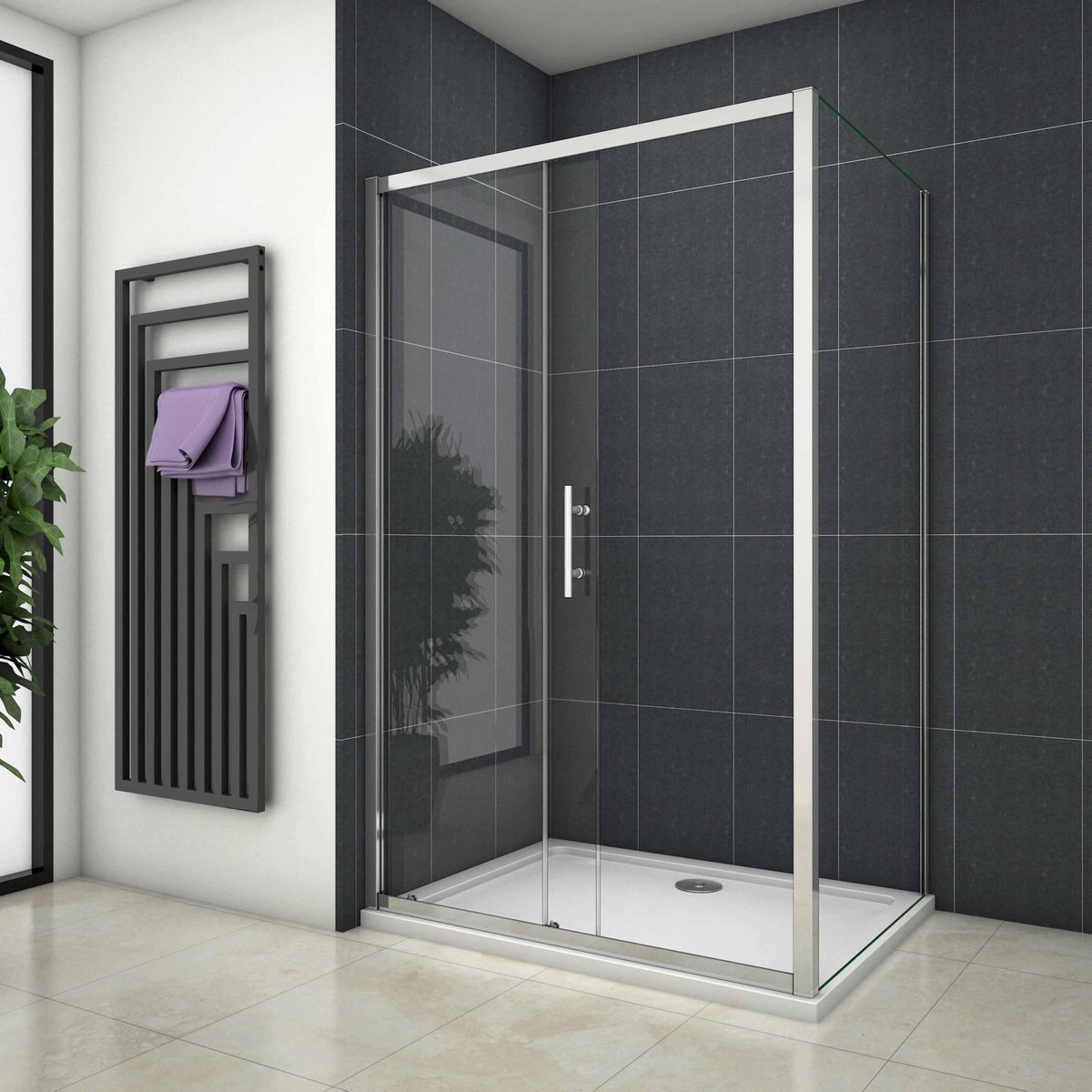 rechthoekige schuifdeur douchecabine 140x190cm,zijpaneel 70x190cm, 5mm helder veiligheidsglas
