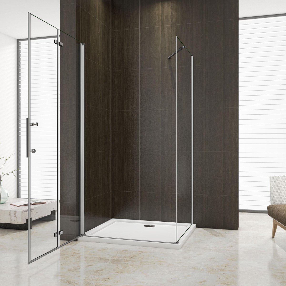 douchecabine 100x80x195cm met vaste zijpaneel, vouwdeur, douchedeur