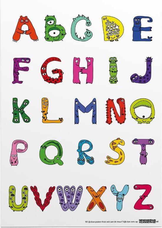 Educatieve poster (Posterpapier) - Taal alfabet sweet monsters - 42 x 59.4 cm (A2)