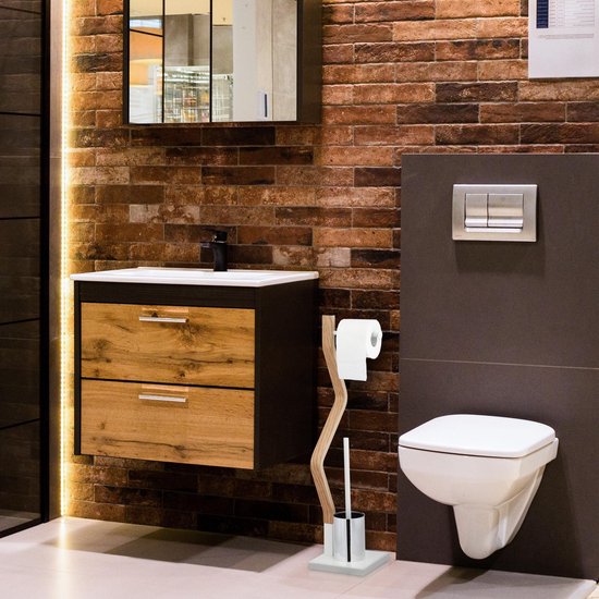 Internationale beet Concurrenten relaxdays toiletbutler staand - toiletrolhouder - wc garnituur -  toiletborstel - hout wit | bol.com