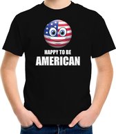 Amerika Emoticon Happy to be American landen t-shirt zwart kinderen L (146-152)