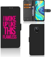 GSM Hoesje Xiaomi Redmi Note 9 Pro | Note 9S Bookcase met quotes Woke Up