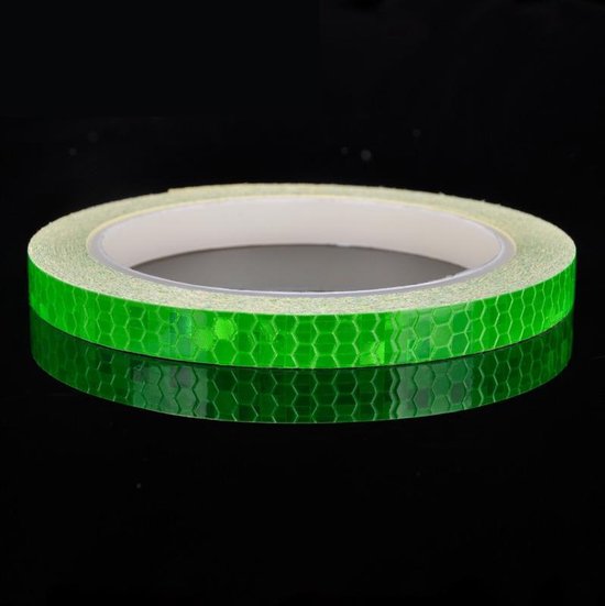 Smalle reflectie tape - Rol reflecterende groen tape 8 meter x 1 cm - Voor helm, motor, fiets etc.