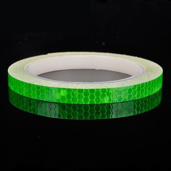 Foto: Smalle reflectie tape rol reflecterende groen tape 8 meter x 1 cm voor helm motor fiets etc 