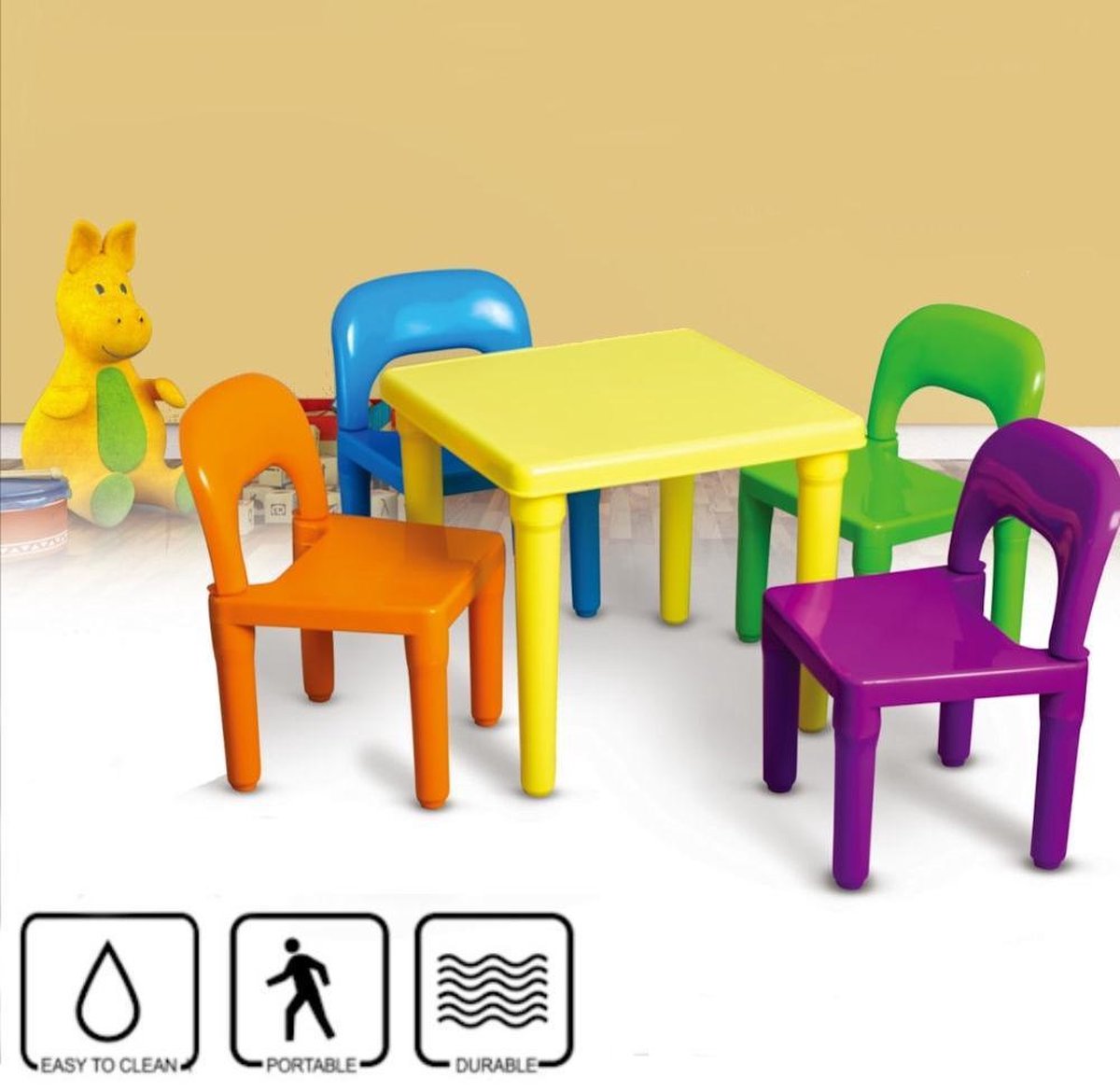 Decopatent® Kindertafel met stoeltjes van kunststof - 1 tafel en 4 stoelen  voor... | bol.com
