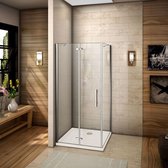 Douchecabine 100x195cm,zijwand90cm,hoek-instap nis douchecabine,scharnieren draaideur,6mm nano veiligheidsglas easyclean antikalk