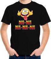 Funny emoticon t-shirt ne-ne-ne-ne-ne zwart voor kids M (134-140)
