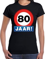 Stopbord 80 jaar verjaardag t-shirt zwart voor dames M