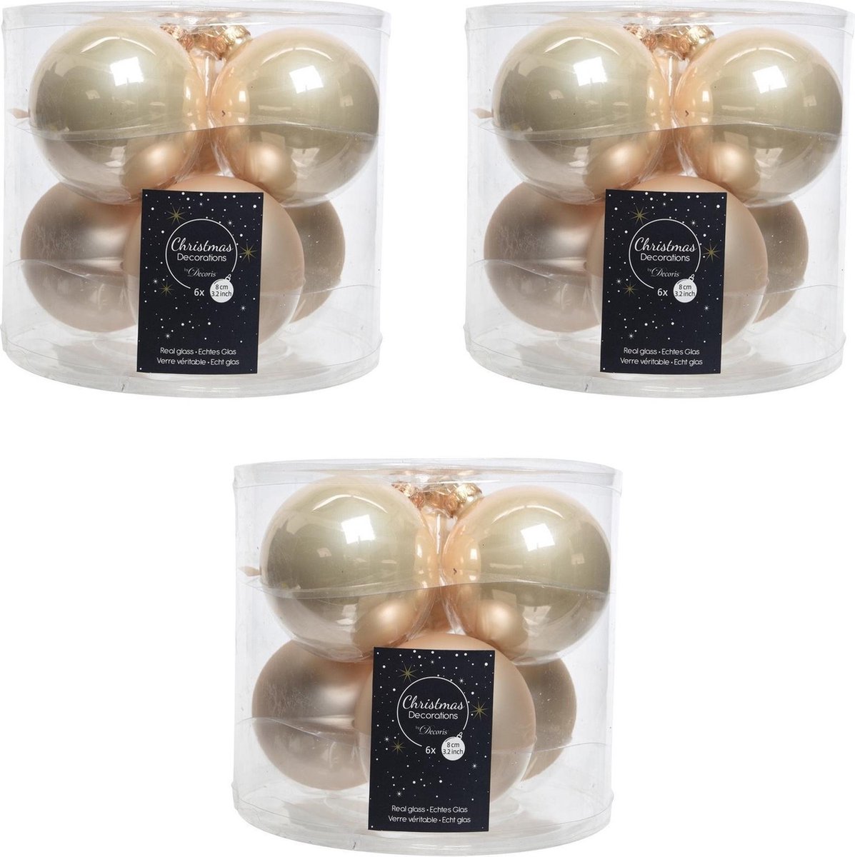 18x Licht parel/champagne glazen kerstballen 8 cm - glans en mat - Glans/glanzende - Kerstboomversiering licht parel/champagne
