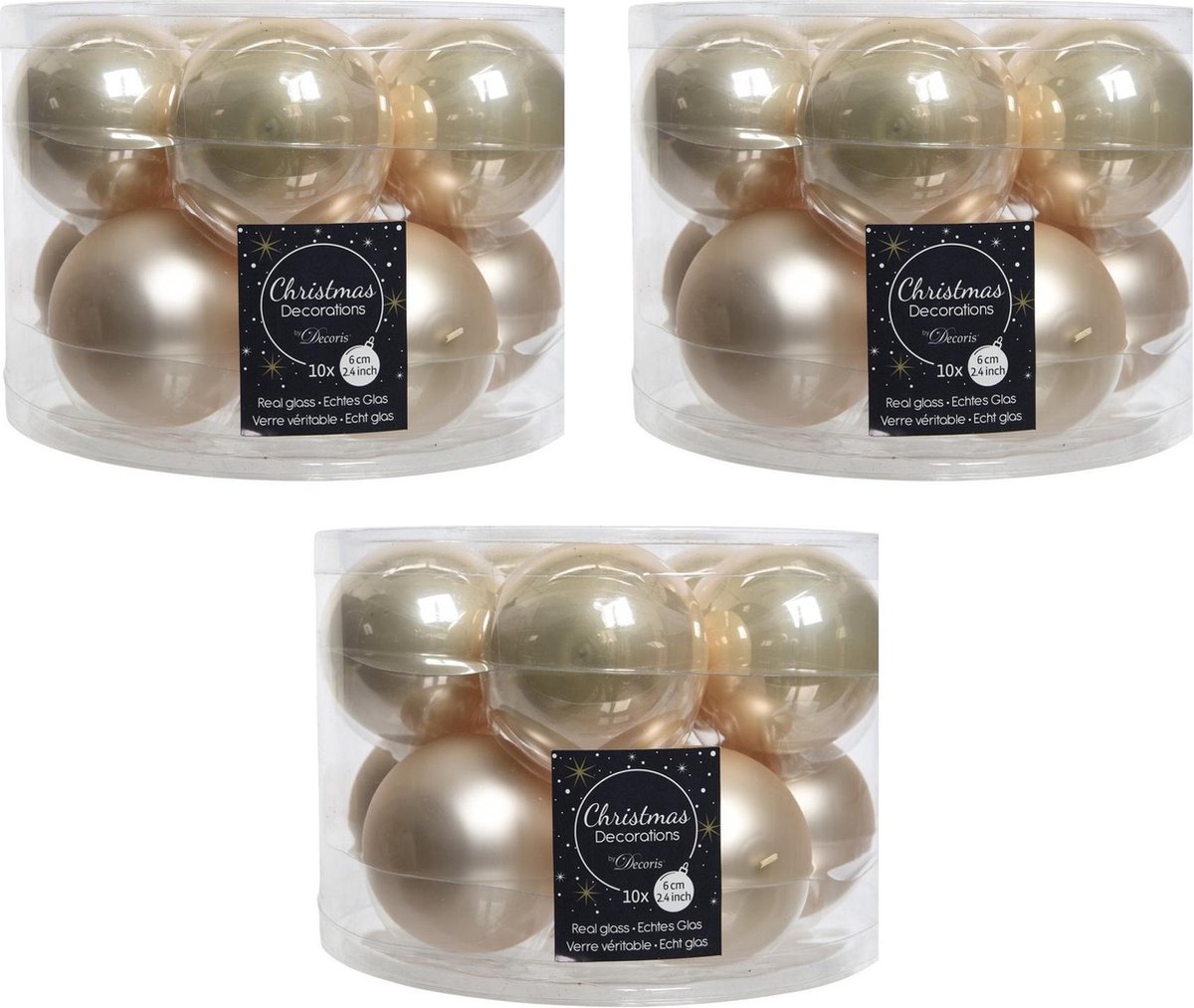 30x Licht parel/champagne glazen kerstballen 6 cm - glans en mat - Glans/glanzende - Kerstboomversiering licht parel/champagne