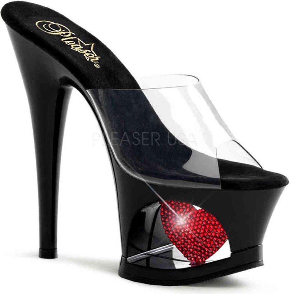 Pleaser - MOON-701HRS Muiltjes - Paaldans schoenen - 37 Shoes - Zwart/Rood