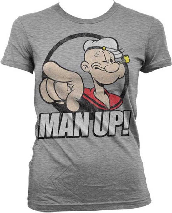 Popeye Dames Tshirt -XL- Man Up! Grijs