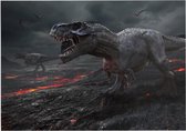 Dinosaurus T-Rex vulkanisch einde der aarde - Foto op Forex - 80 x 60 cm