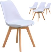 Set van 4 stoelen scandinavisch kunstleer met poten en bois massif  wit en natuur