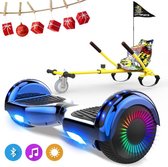 Microgo 6.5 inch Hoverboard met Flits Wielen, Elektrische Zelfbalancerende Scooter + TAOTAO moederbord,Bluetooth Speaker,LED verlichting - Blauw Chroom + Hoverkart Hiphop