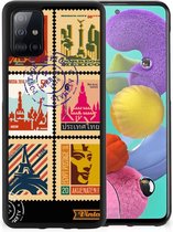 Trendy Telefoonhoesjes Geschikt voor Samsung Galaxy A51 GSM Hoesje met Zwarte rand Postzegels