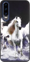 ADEL Siliconen Back Cover Softcase Hoesje Geschikt voor Huawei P30 - Paarden Wit