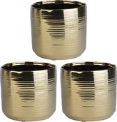 3x Gouden ronde plantenpotten/bloempotten Cerchio 16,5 cm keramiek - Plantenpot/bloempot metallic goud - Woonaccessoires