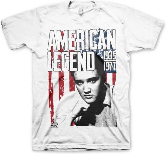 Elvis Presley Heren Tshirt American Legend Wit