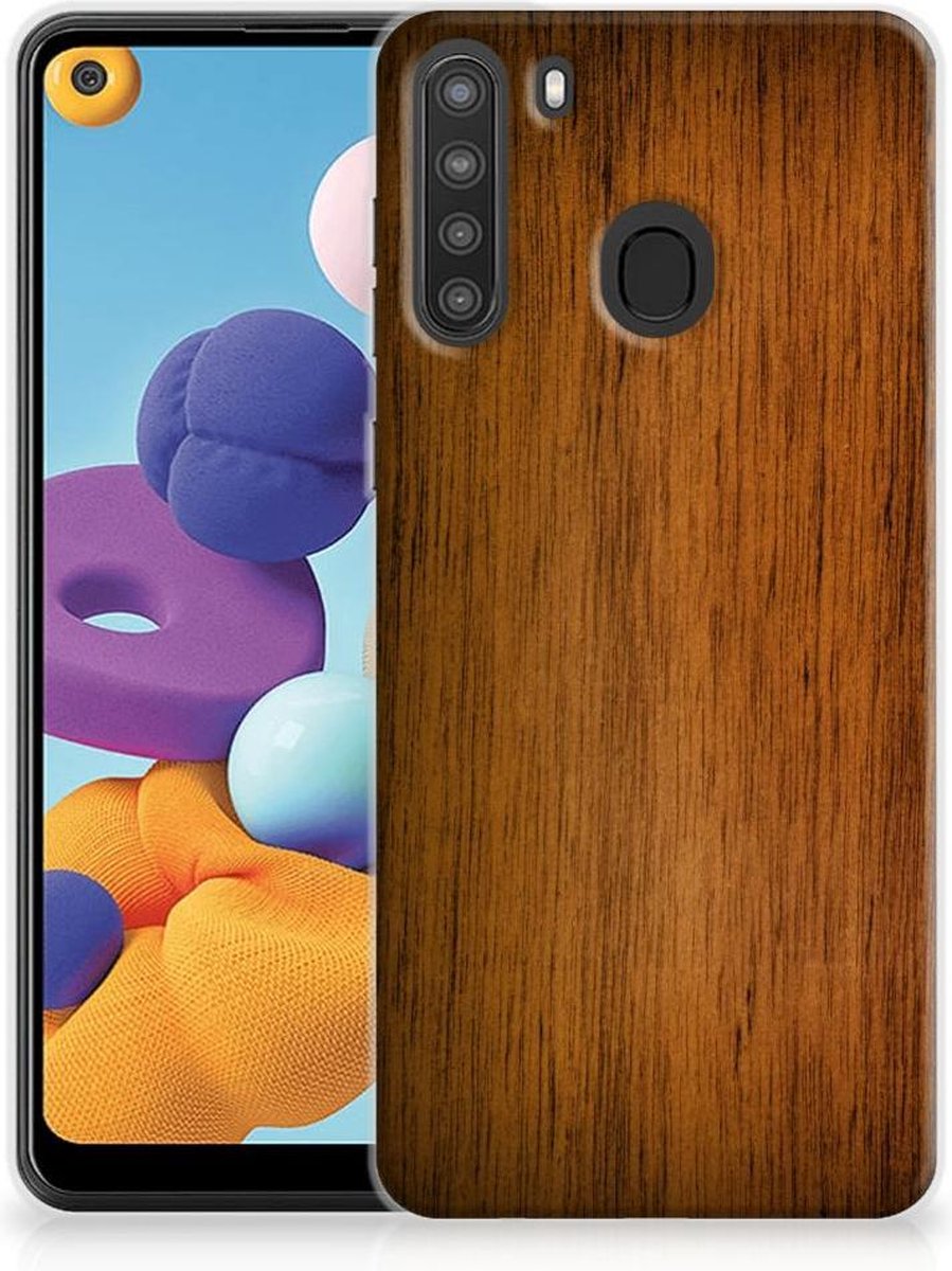 Samsung Galaxy A21 Bumper Hoesje Donker Hout