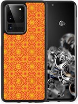 Smartphone Hoesje Geschikt voor Samsung Galaxy S20 Ultra Cover Case met Zwarte rand Batik Orange