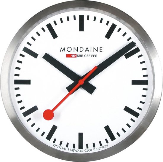 Horloge Murale Mondaine A995.CLOCK.16SBB Klok - Aluminium - Couleur argentée - Ø400 mm