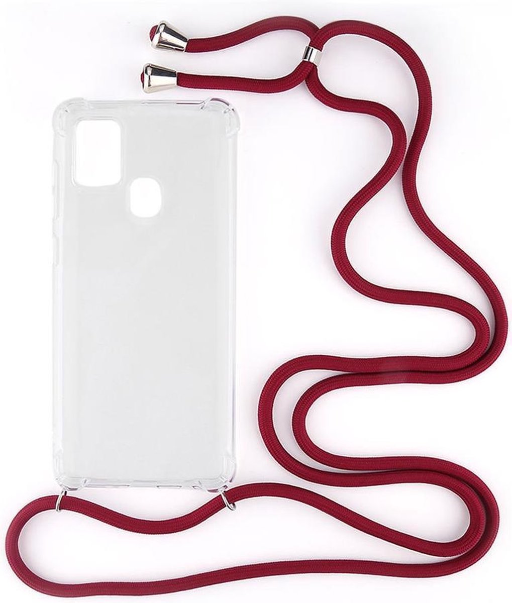 Shop4 - Samsung Galaxy A21s Hoesje - Zachte Back Case met Koord Donker Rood
