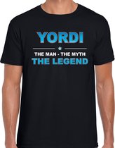 Naam cadeau Yordi - The man, The myth the legend t-shirt  zwart voor heren - Cadeau shirt voor o.a verjaardag/ vaderdag/ pensioen/ geslaagd/ bedankt 2XL