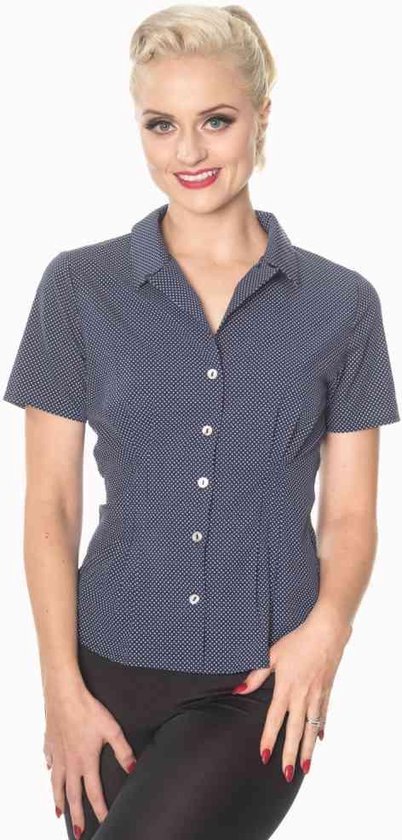 Dancing Days - LOU LOU Blouse - 4XL - Blauw/Wit