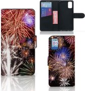 Portemonnee Hoesje Geschikt voor Samsung Galaxy A41 Smartphone Hoesje Kerstcadeau Vuurwerk