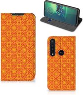 Telefoonhoesje Motorola G8 Plus Wallet Case Batik Orange