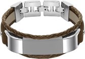 Voor Fitbit Alta HR Smart armband geweven dubbele lus lederen band horlogeband, maat: S (bruin)