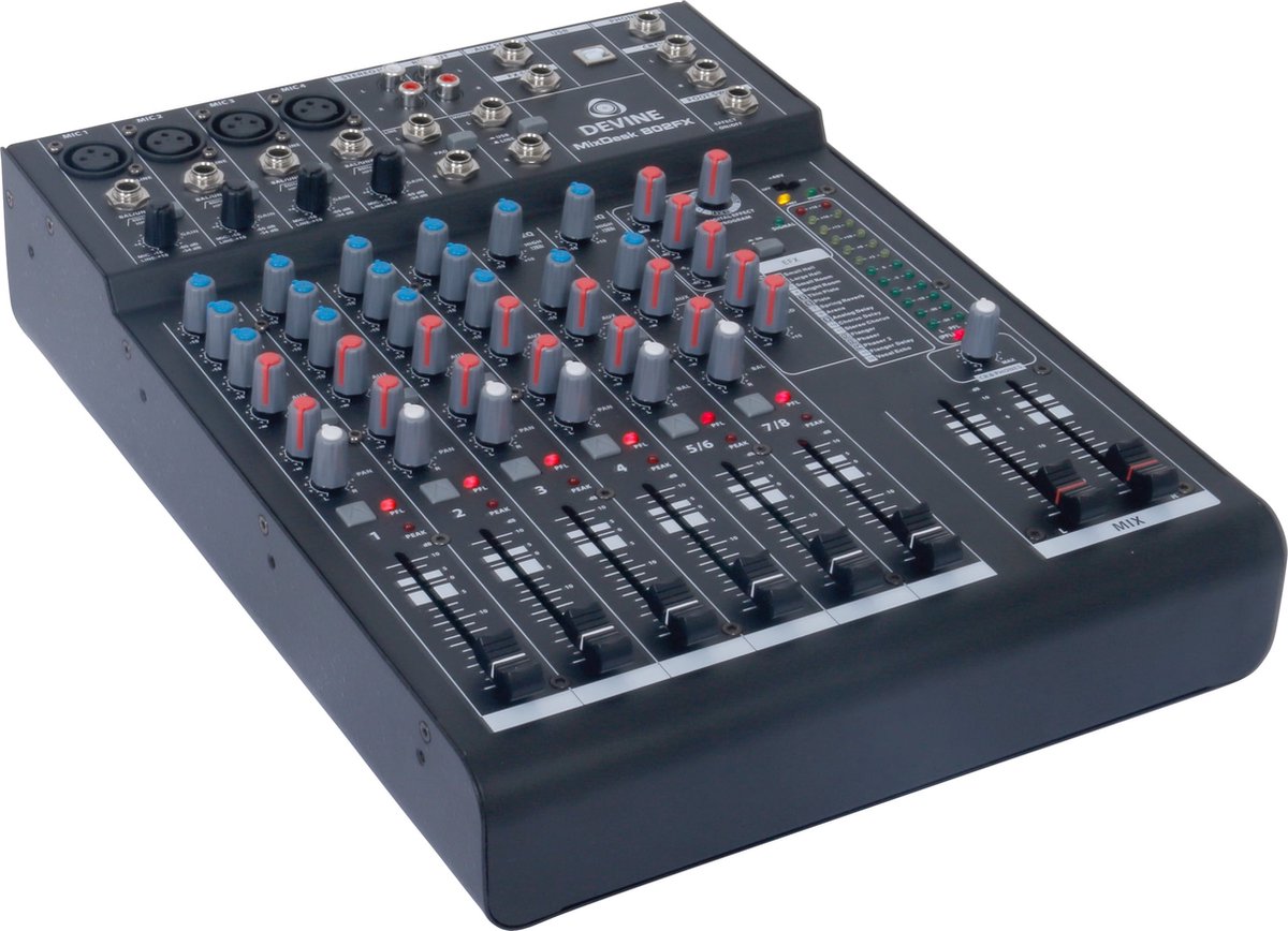 Professioneel mengpaneel, 8-kanaals audio-mixer met 48 V