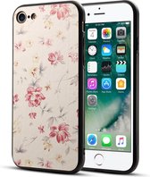 GadgetBay Bloemenprint iPhone 7 8 SE 2020 hybride TPU PU leer hoesje - Roze crÃ¨me kleur