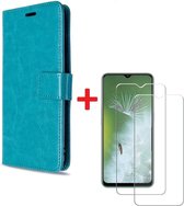 Oppo A5 hoesje book case turquoise met tempered glas screen Protector