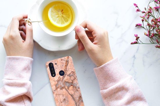 Coque Téléphone pour Motorola Moto G8 Power Lite Bumper Housse Etui Orange De Marbre