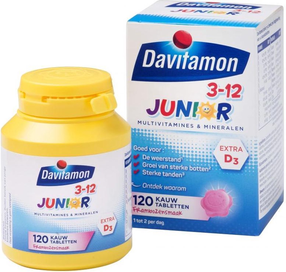 Davitamon Junior 3+ kauwvitamines - multivitamine kinderen - framboos - 120 stuks